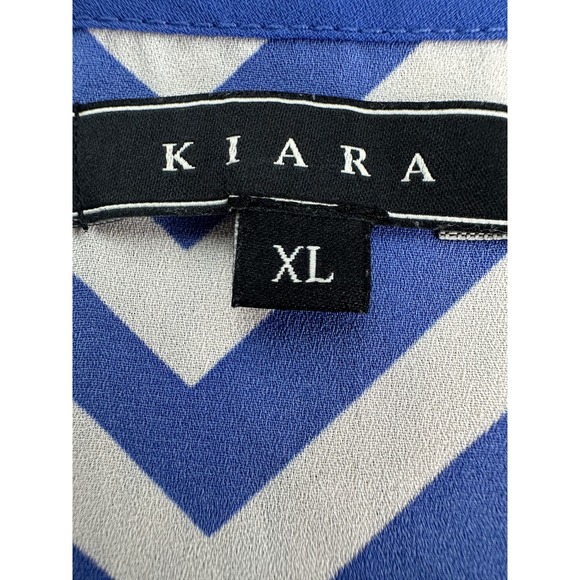NWOT Kiara Royal Blue/White 3/4 Sleeve Chevron Print Hi Low Top XL (Flaw) - Picture 3 of 8